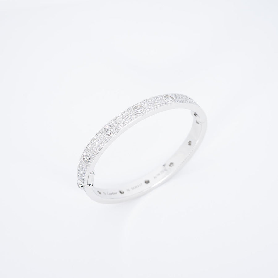 กำไลข้อมือ Cartier Love Bracelet, Diamond-Paved 18K White Gold Size 16# (Used) #vrcalrf 0919