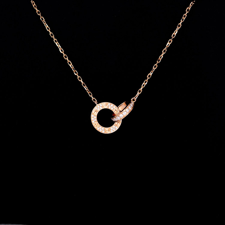 สร้อยและจี้ Cartier Love Necklace, Paved 18K Rose Gold Size 38-41cm.# (Used) #vrca 0927