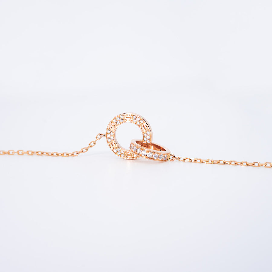 สร้อยและจี้ Cartier Love Necklace, Paved 18K Rose Gold Size 38-41cm.# (Used) #vrca 0927