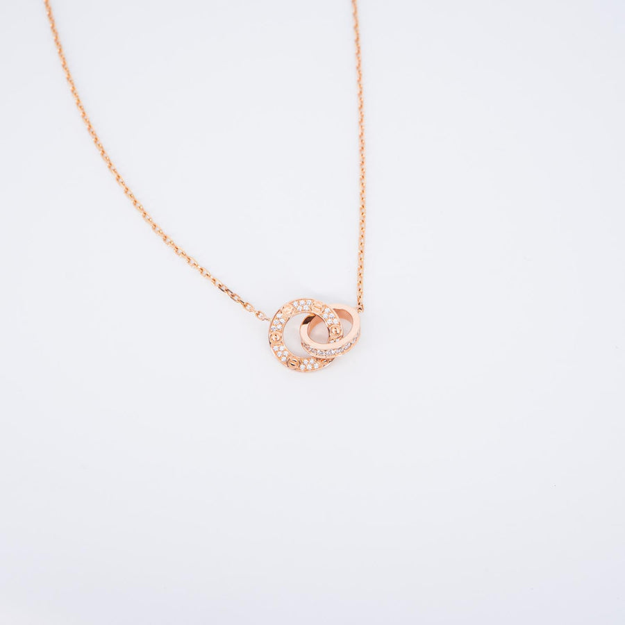 สร้อยและจี้ Cartier Love Necklace, Paved 18K Rose Gold Size 38-41cm.# (Used) #vrca 0927