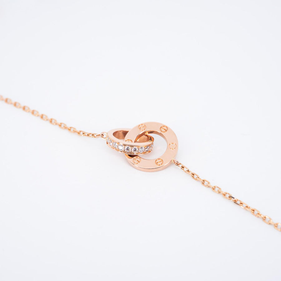 สร้อยและจี้ Cartier Love Necklace, Paved 18K Rose Gold Size 38-41cm.# (Used) #vrca 0927