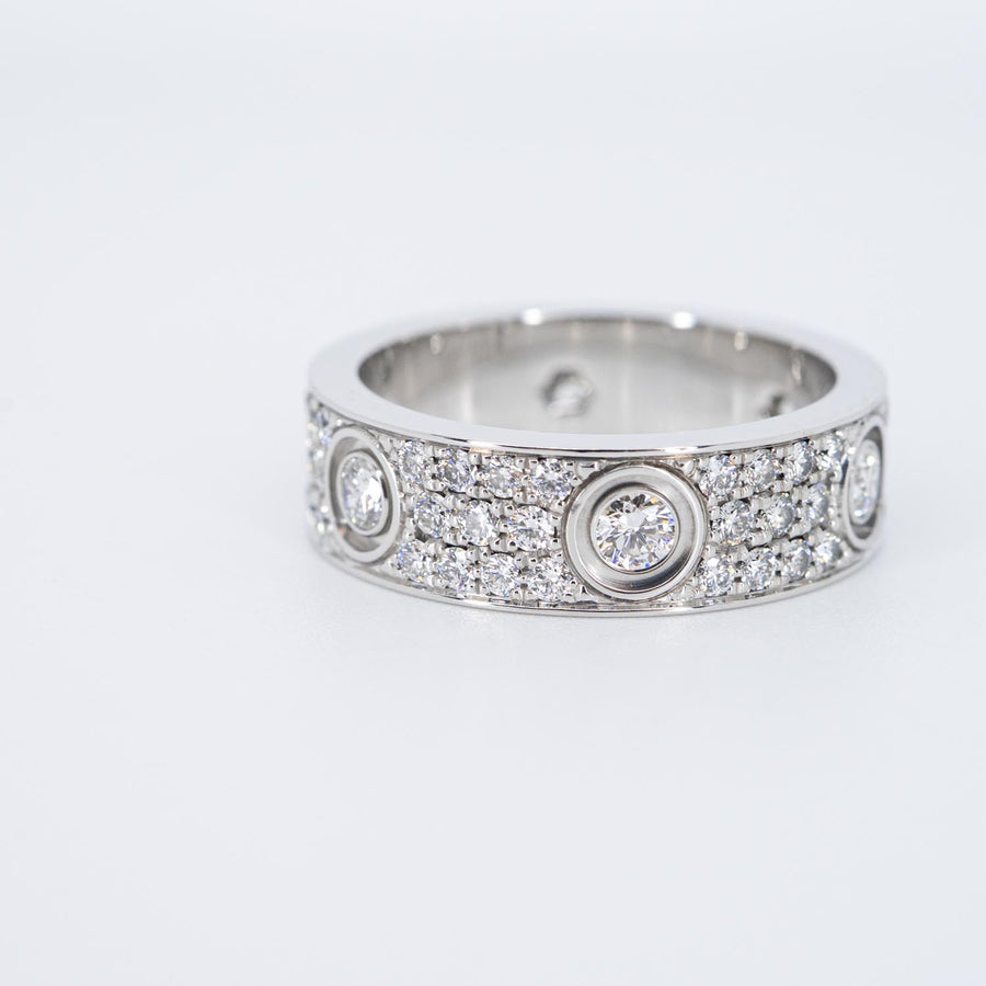 แหวน Cartier Love ring, classic model, paved, 6 diamonds 18K White Gold Size 58# (Used) #vrcarHIT 7311