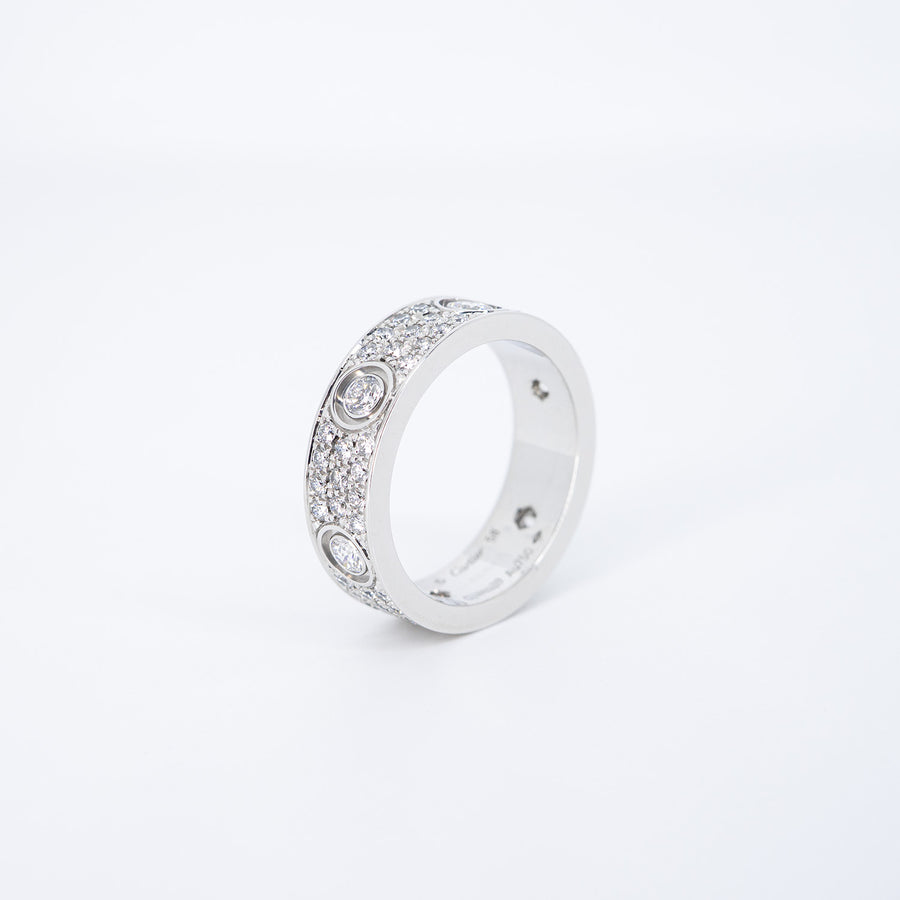 แหวน Cartier Love ring, classic model, paved, 6 diamonds 18K White Gold Size 58# (Used) #vrcarHIT 7311