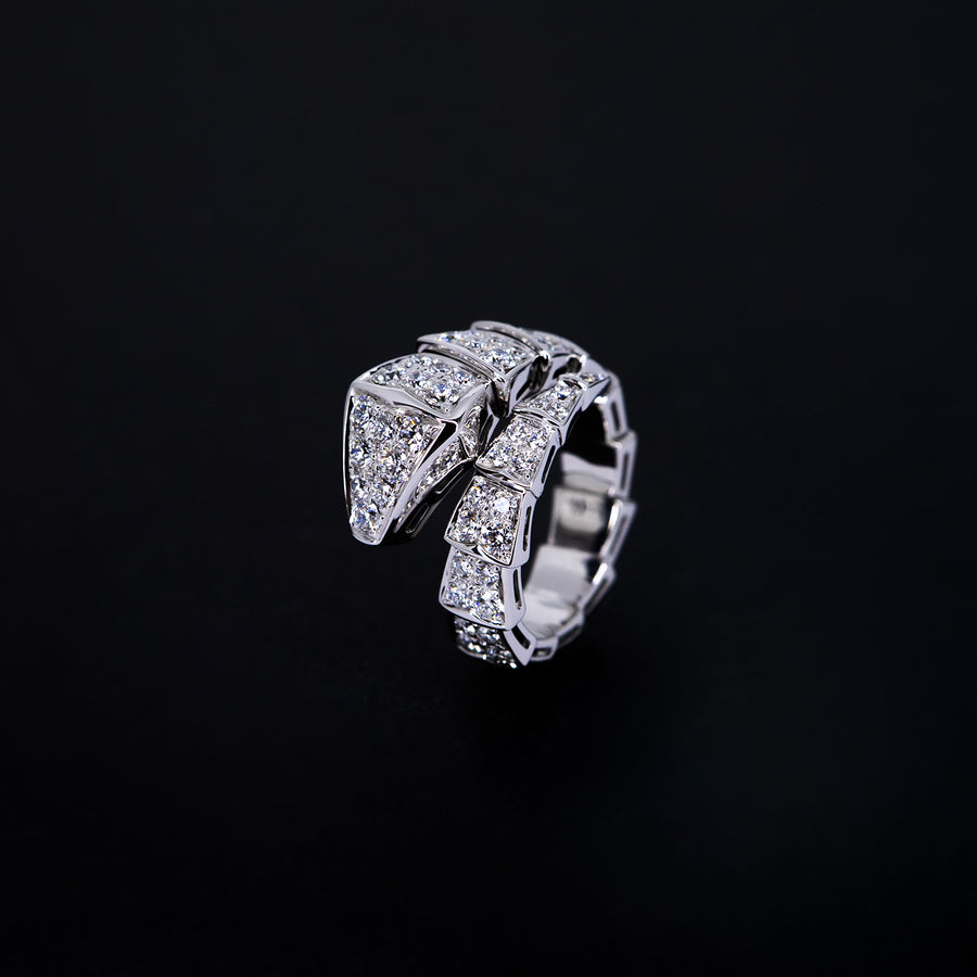 แหวน Bvlgari Serpenti Viper one-coil ring set with full pavé diamonds 18K White Gold Size S# (Used) #vrbvrlrfHIT 7298