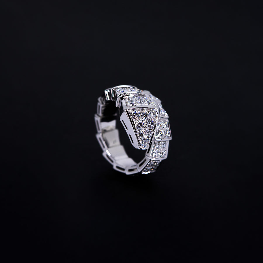 แหวน Bvlgari Serpenti Viper one-coil ring set with full pavé diamonds 18K White Gold Size S# (Used) #vrbvrlrfHIT 7298