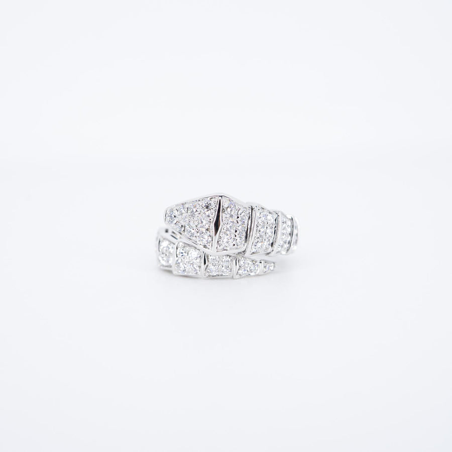 แหวน Bvlgari Serpenti Viper one-coil ring set with full pavé diamonds 18K White Gold Size S# (Used) #vrbvrlrfHIT 7298