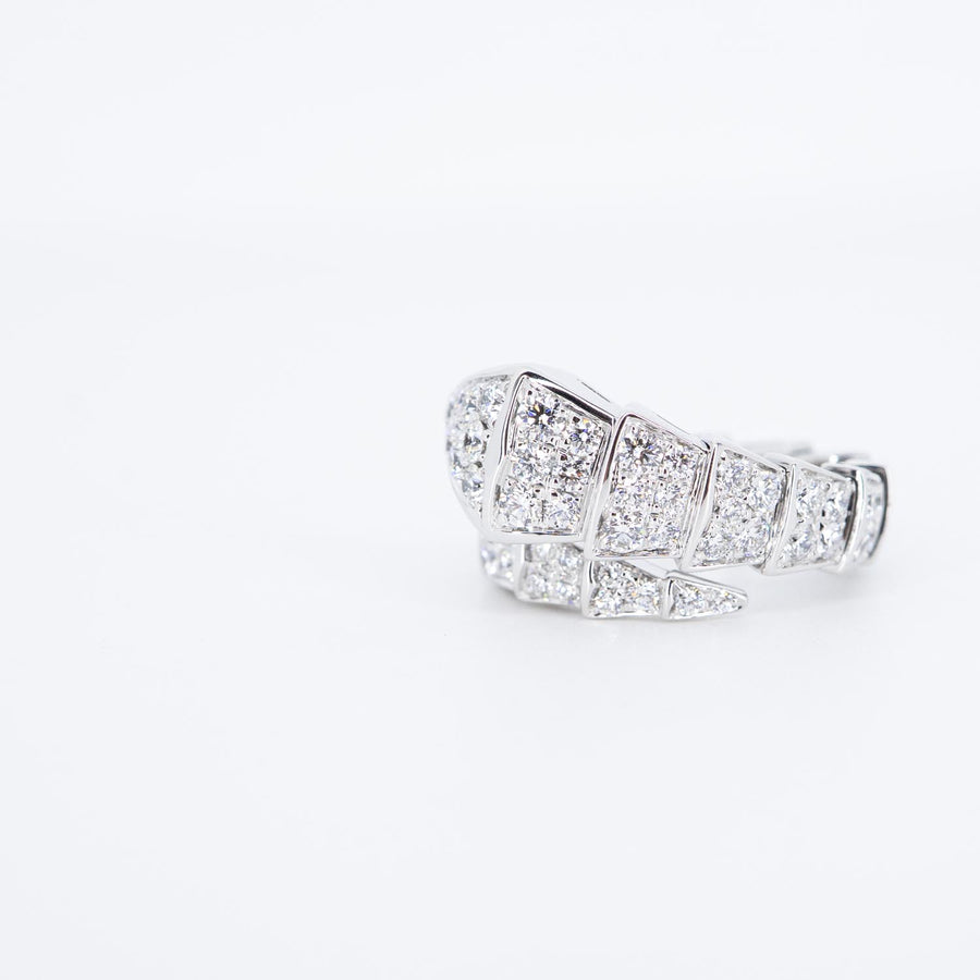 แหวน Bvlgari Serpenti Viper one-coil ring set with full pavé diamonds 18K White Gold Size S# (Used) #vrbvrlrfHIT 7298
