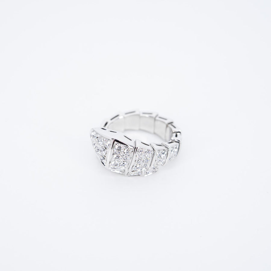 แหวน Bvlgari Serpenti Viper one-coil ring set with full pavé diamonds 18K White Gold Size S# (Used) #vrbvrlrfHIT 7298
