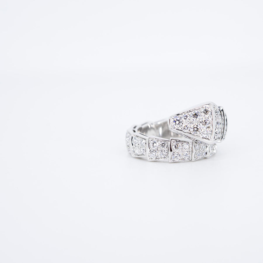 แหวน Bvlgari Serpenti Viper one-coil ring set with full pavé diamonds 18K White Gold Size S# (Used) #vrbvrlrfHIT 7298