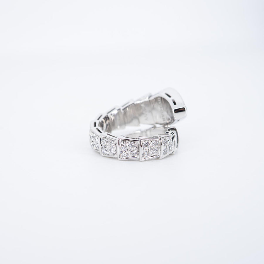 แหวน Bvlgari Serpenti Viper one-coil ring set with full pavé diamonds 18K White Gold Size S# (Used) #vrbvrlrfHIT 7298