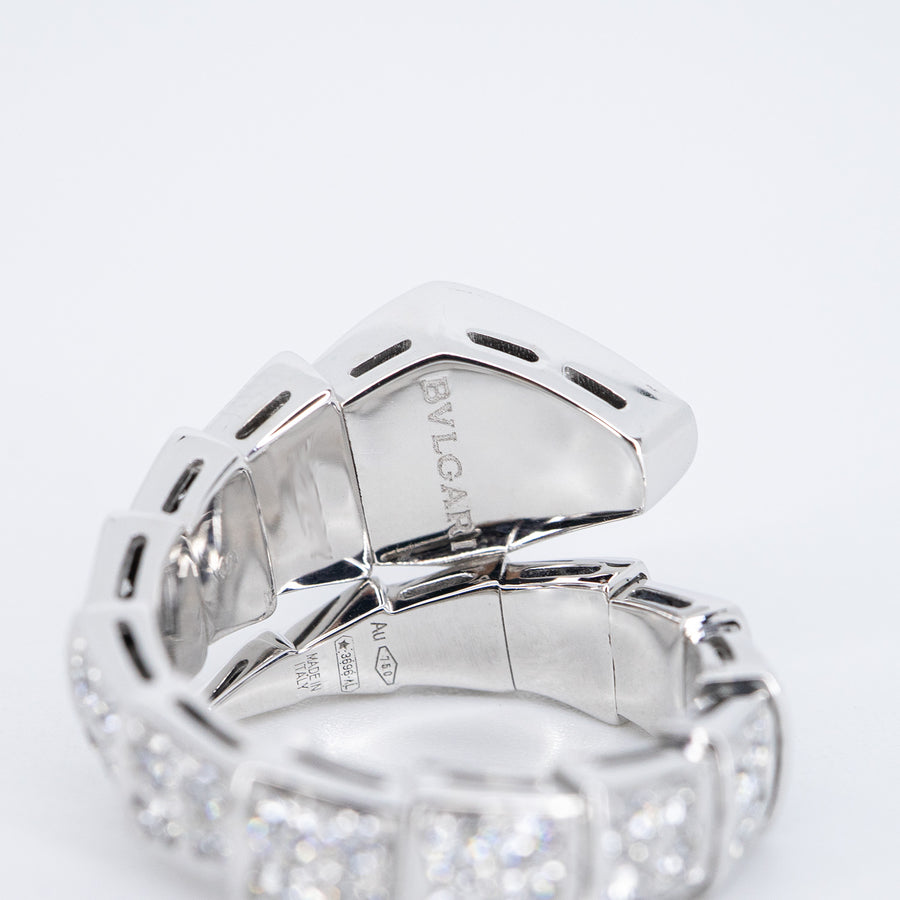 แหวน Bvlgari Serpenti Viper one-coil ring set with full pavé diamonds 18K White Gold Size S# (Used) #vrbvrlrfHIT 7298