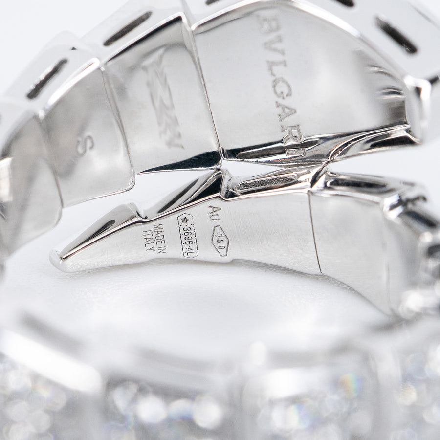 แหวน Bvlgari Serpenti Viper one-coil ring set with full pavé diamonds 18K White Gold Size S# (Used) #vrbvrlrfHIT 7298