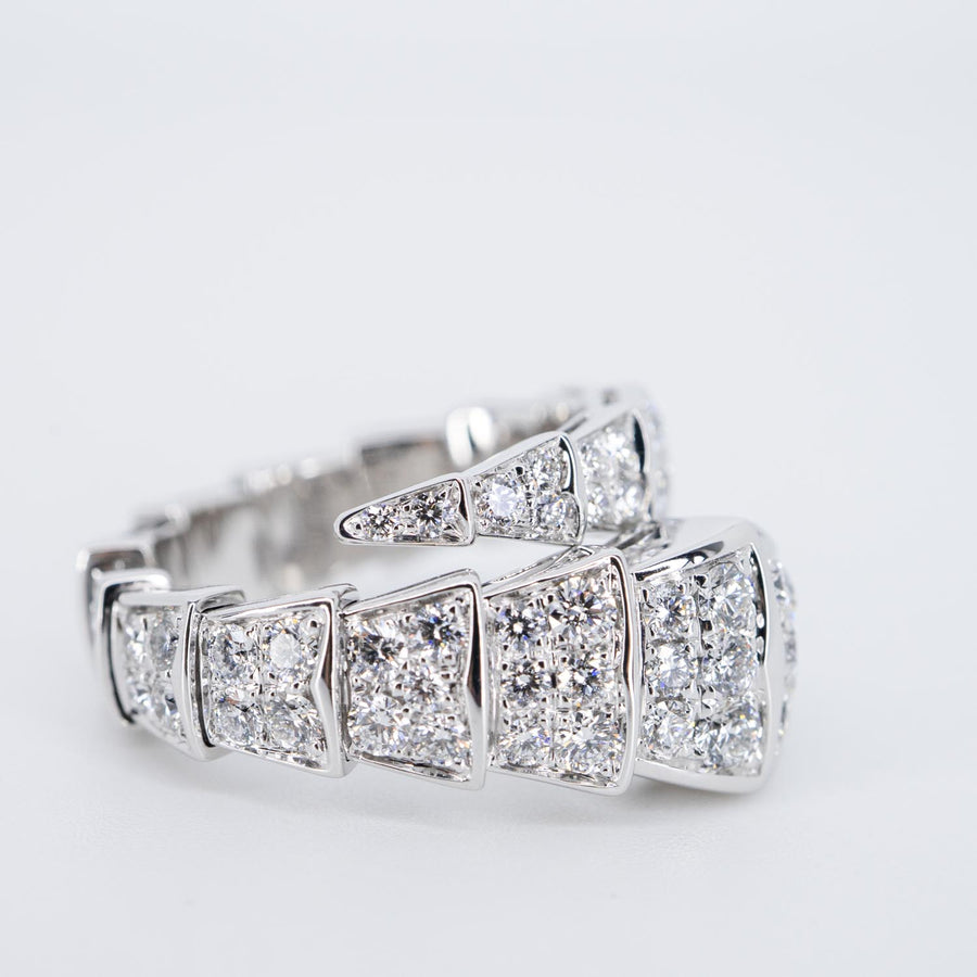 แหวน Bvlgari Serpenti Viper one-coil ring set with full pavé diamonds 18K White Gold Size S# (Used) #vrbvrlrfHIT 7298