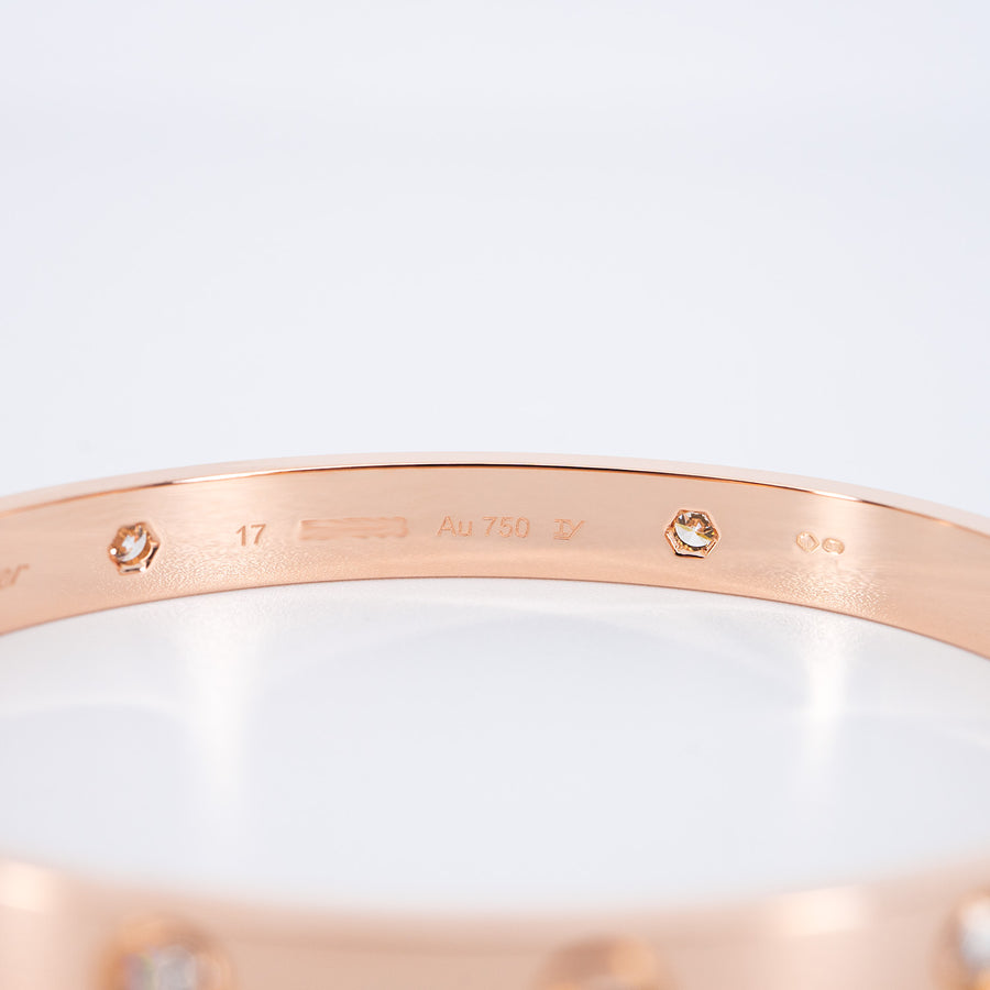 กำไลข้อมือ Cartier Love Bracelet, 4 diamonds 18K Rose Gold Size 17# (Used) #vrca 0934