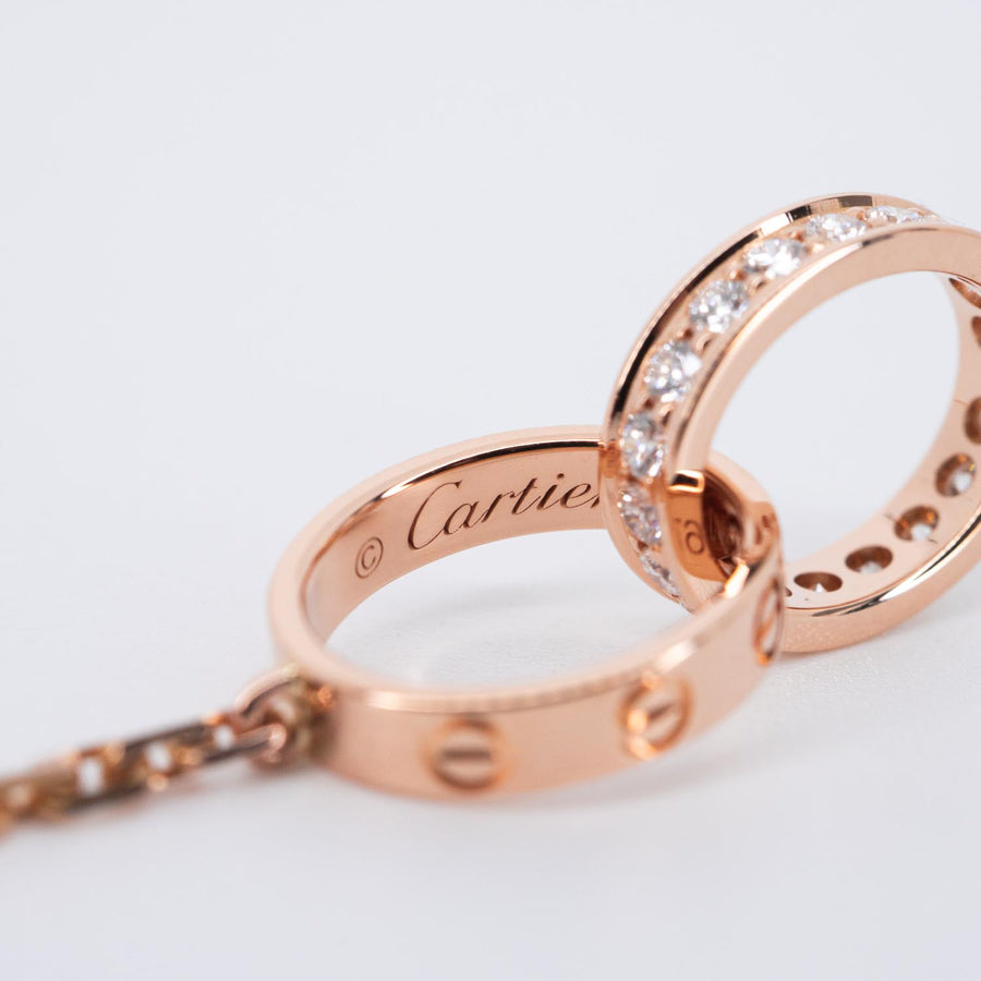 **hold k.b**สร้อยและจี้ Cartier Love pendant and Necklace, half-paved 18K Rose Gold Size 44.5cm.# (Used) #vrcanl 7304