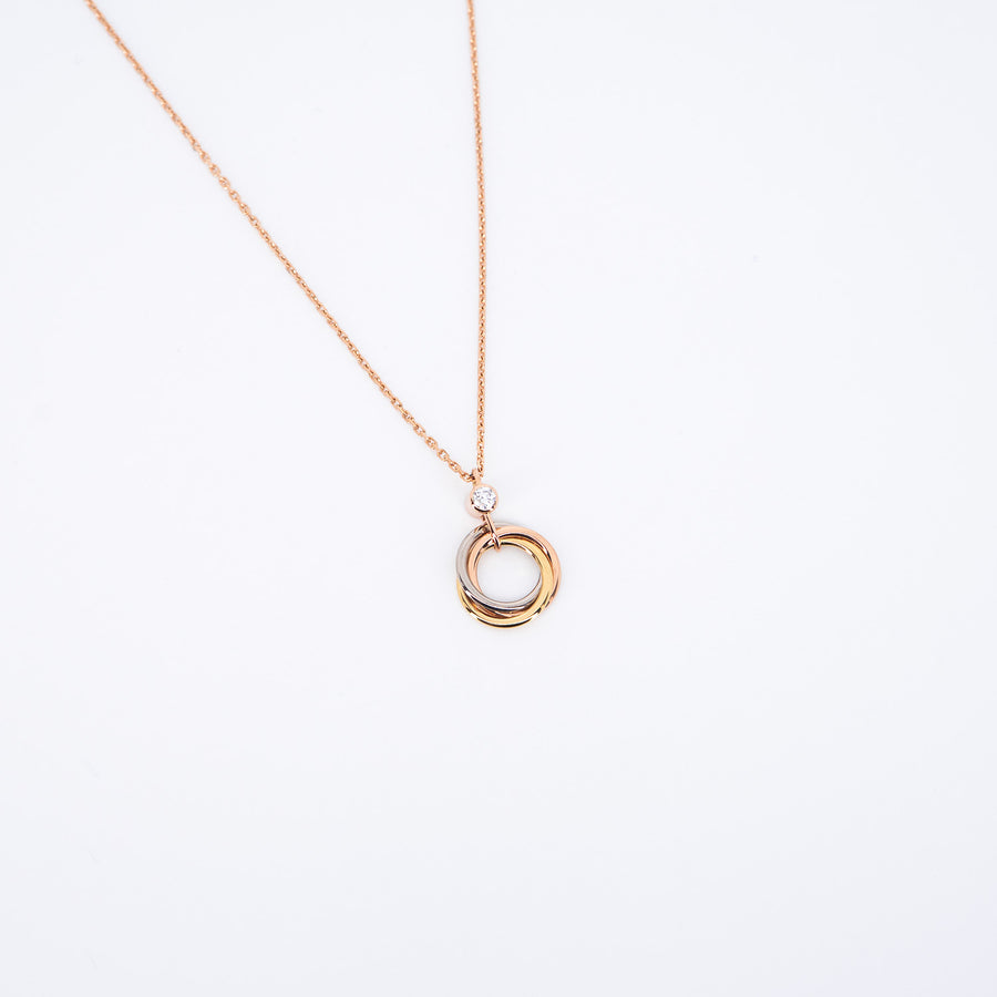 สร้อยและจี้ Cartier Trinity pendant, 1 diamond 18K 3 Colors Size 38-40.5cm.# (Used) #vrcanlimt 7312
