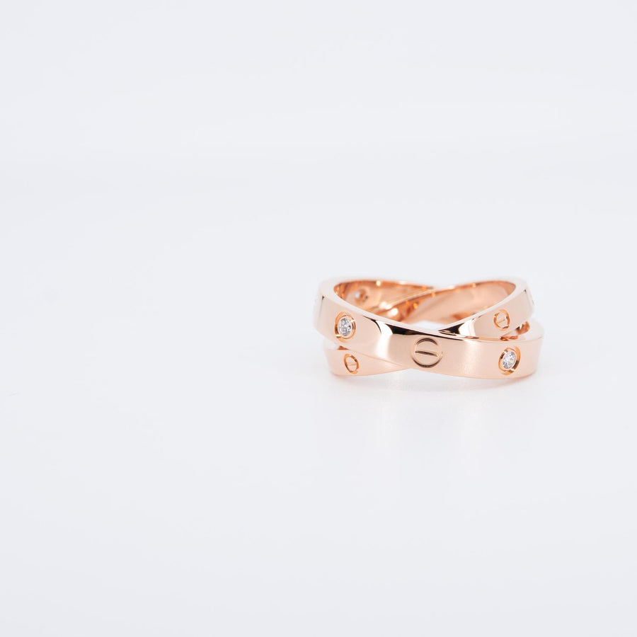 แหวน Cartier Love with 6Diamonds Double Band 18K Rose Gold Size 50# (Used) #vrca 0933