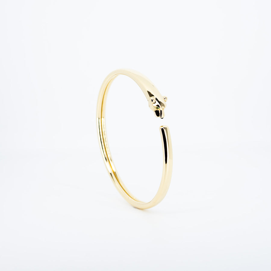 กำไลข้อมือ Cartier Panthere de Cartier bracelet, onyx, set with 2 tsavorite garnets 18K Yellow Gold Size 17# (Used) #vrcab 7303