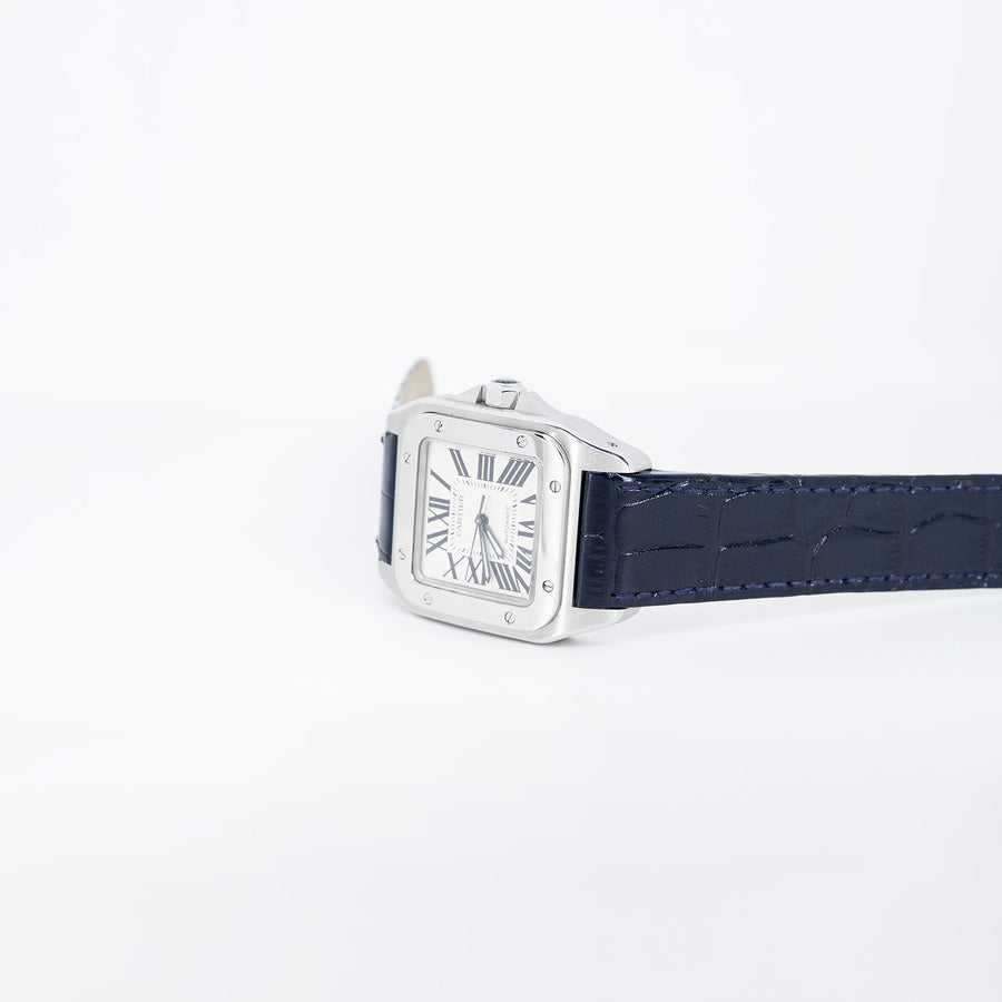 นาฬิกา Cartier Santos 100 watch, Medium model, automatic movement, steel, leather Stainless Steel Size M# (Used) #vrca 1037