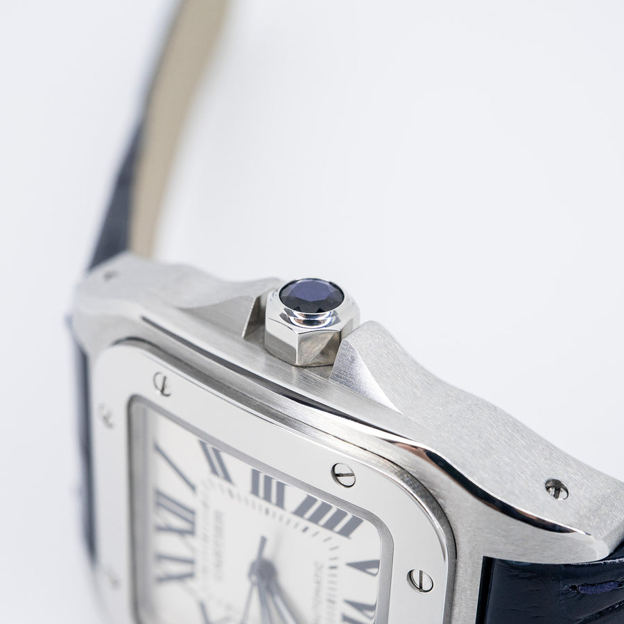 นาฬิกา Cartier Santos 100 watch, Medium model, automatic movement, steel, leather Stainless Steel Size M# (Used) #vrca 1037