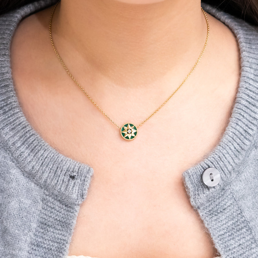 **hold k.TouFiQ**สร้อยและจี้ Dior Rose Des Vents Necklace, Diamond and Malachite 18K Yellow Gold Size 39/40.5/43cm.# (Used) #vrdi 0863