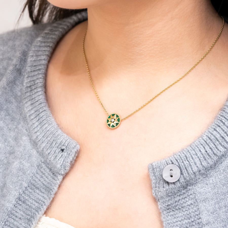 **hold k.TouFiQ**สร้อยและจี้ Dior Rose Des Vents Necklace, Diamond and Malachite 18K Yellow Gold Size 39/40.5/43cm.# (Used) #vrdi 0863