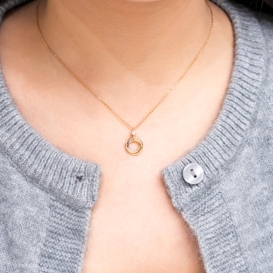 สร้อยและจี้ Cartier Trinity pendant, 1 diamond 18K 3 Colors Size 38-40.5cm.# (Used) #vrcanlimt 7312