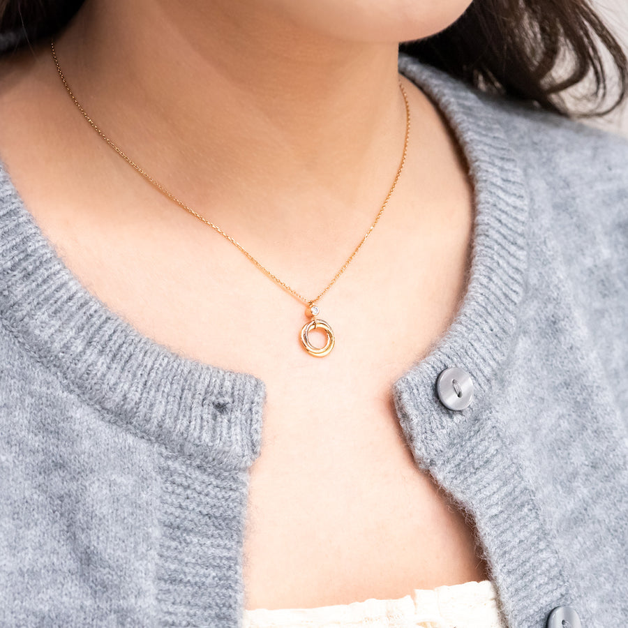 สร้อยและจี้ Cartier Trinity pendant, 1 diamond 18K 3 Colors Size 38-40.5cm.# (Used) #vrcanlimt 7312