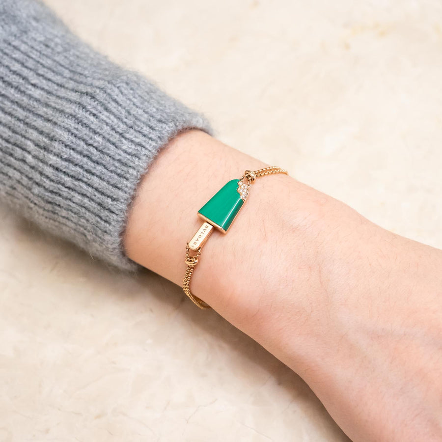 สร้อยข้อมือ Bvlgari Bvlgari Gelati soft Bracelet in Malachite 18K Rose Gold Size ML# (Used) #vrbvb 7257