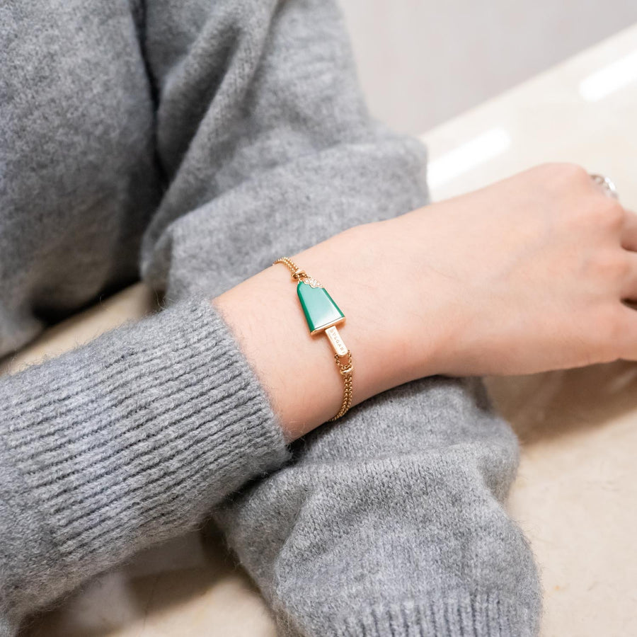 สร้อยข้อมือ Bvlgari Bvlgari Gelati soft Bracelet in Malachite 18K Rose Gold Size ML# (Used) #vrbvb 7257
