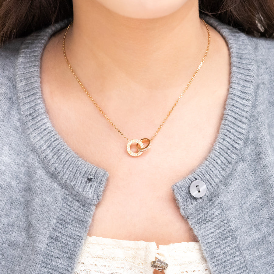สร้อยและจี้ Cartier Love Necklace, Paved 18K Rose Gold Size 37-40cm.# (Used) #vrcanl 7326