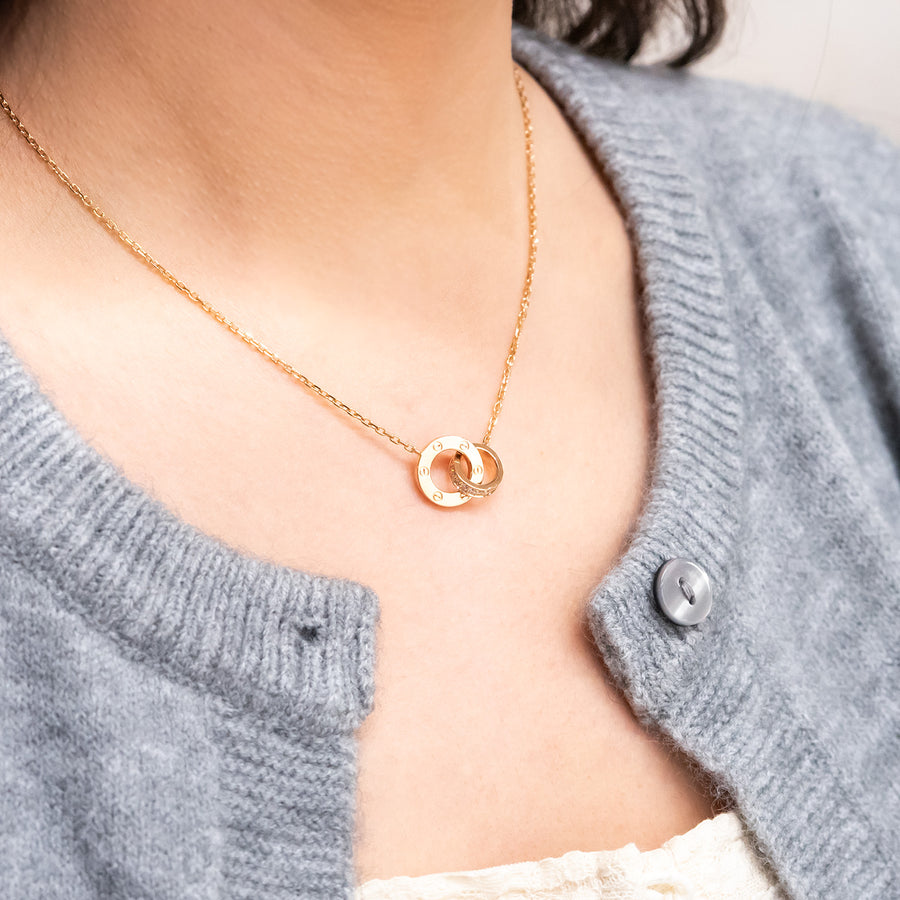 สร้อยและจี้ Cartier Love Necklace, Paved 18K Rose Gold Size 37-40cm.# (Used) #vrcanl 7326