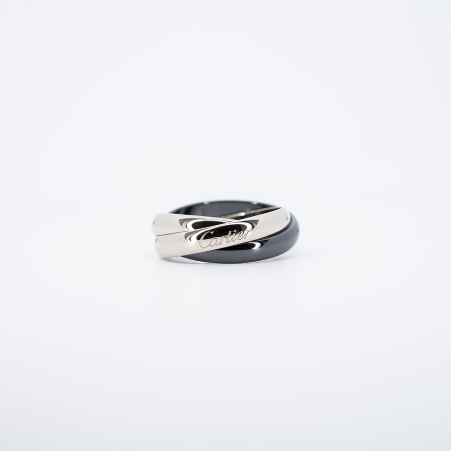 แหวน Cartier Trinity ring, ceramic, classic model 18K White Gold Size 56# (Used) #vrcarimt 7333