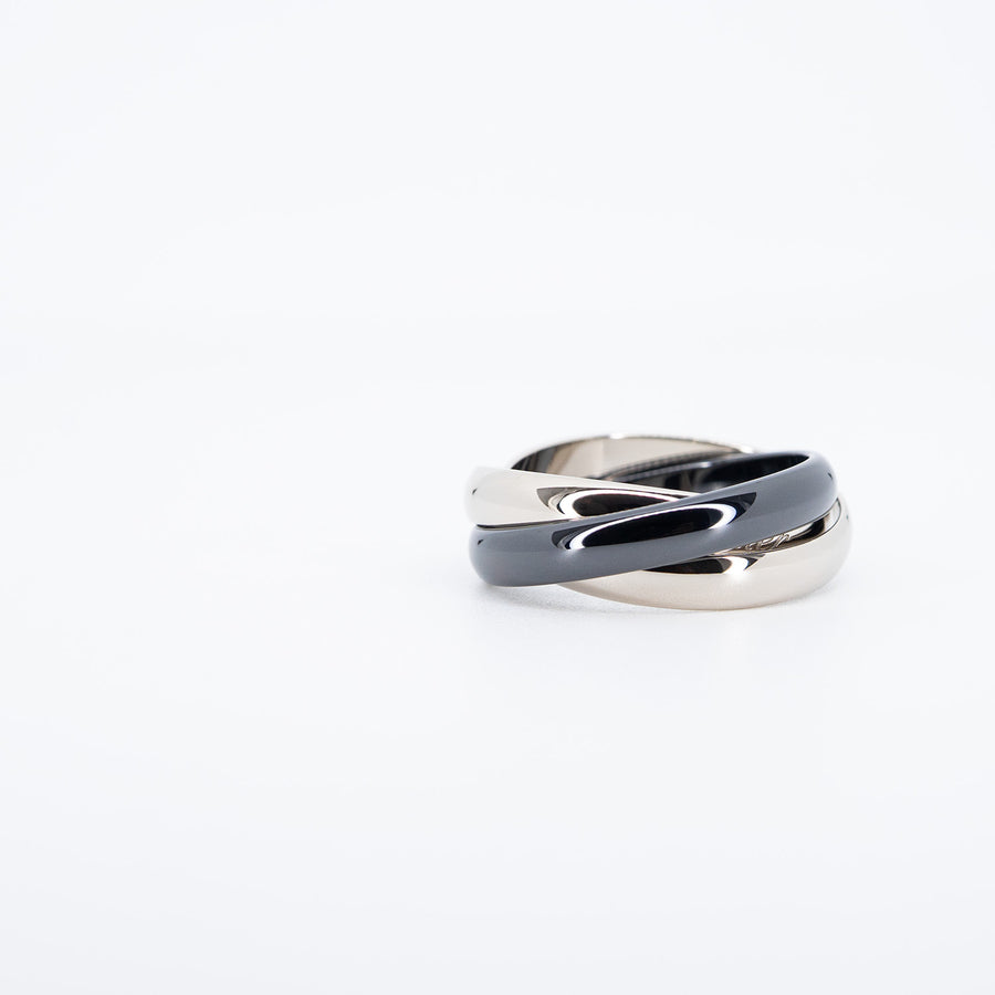 แหวน Cartier Trinity ring, ceramic, classic model 18K White Gold Size 56# (Used) #vrcarimt 7333