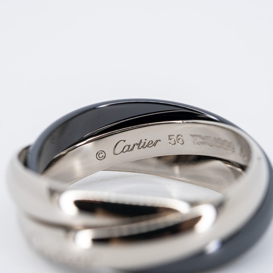 แหวน Cartier Trinity ring, ceramic, classic model 18K White Gold Size 56# (Used) #vrcarimt 7333