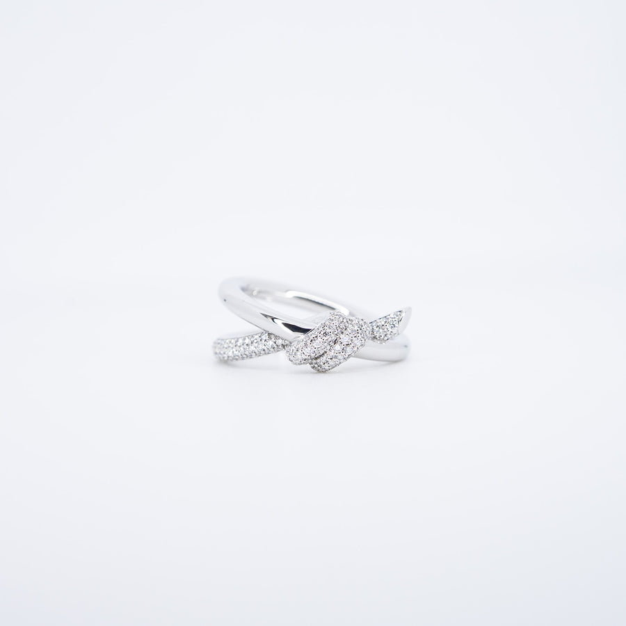 แหวน Tiffany & Co. Tiffany Knot Double Row Ring with Diamonds 18K White Gold Size 51# (Used) #vrti 0941