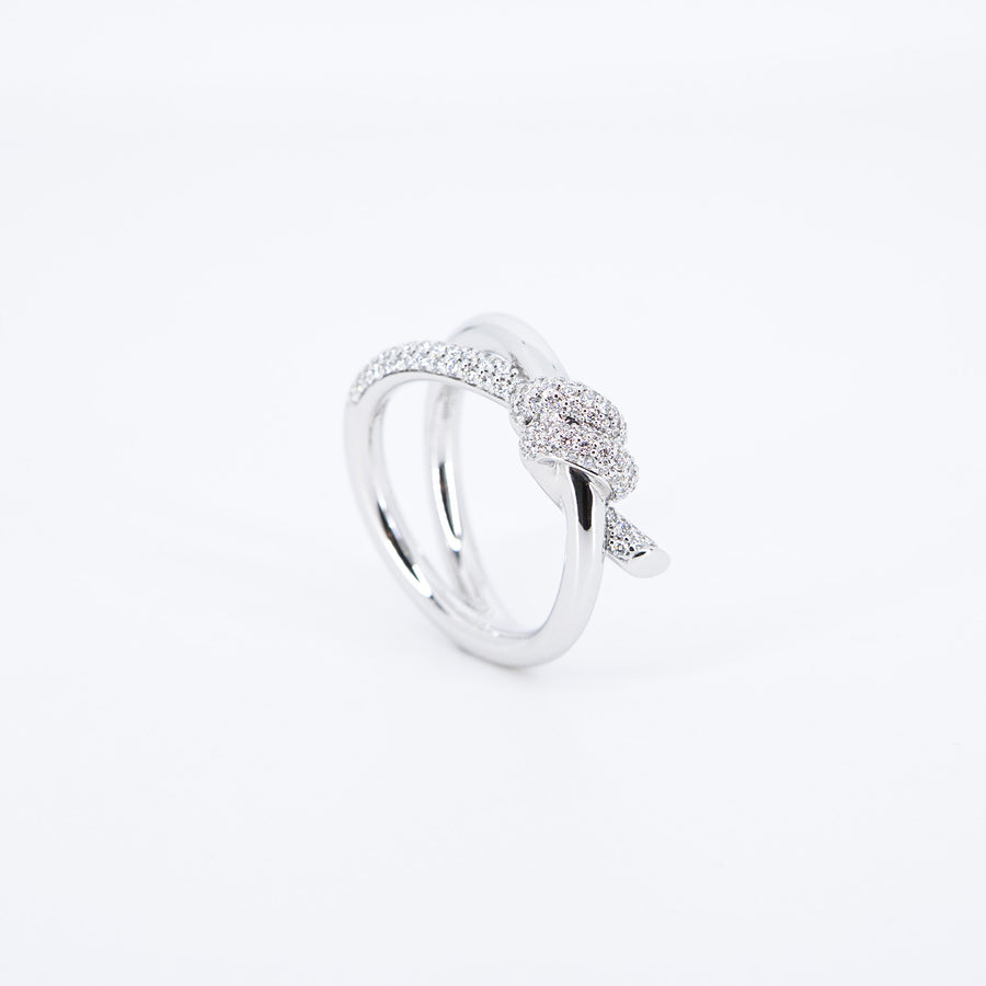แหวน Tiffany & Co. Tiffany Knot Double Row Ring with Diamonds 18K White Gold Size 51# (Used) #vrti 0941