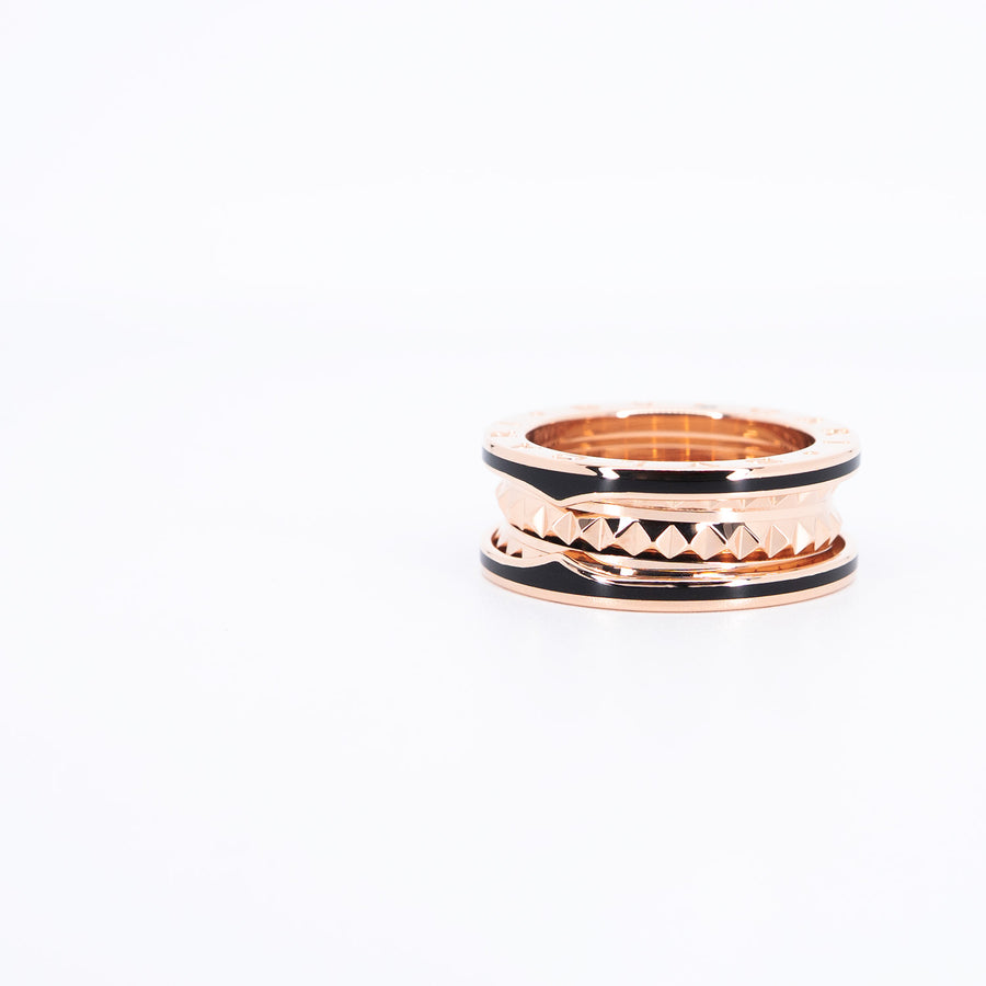 แหวน Bvlgari B.zero1 Rock two-band ring with studded spiral and black ceramic 18K Rose Gold (รอย) Size 53# (Used) #vrbvr 6924
