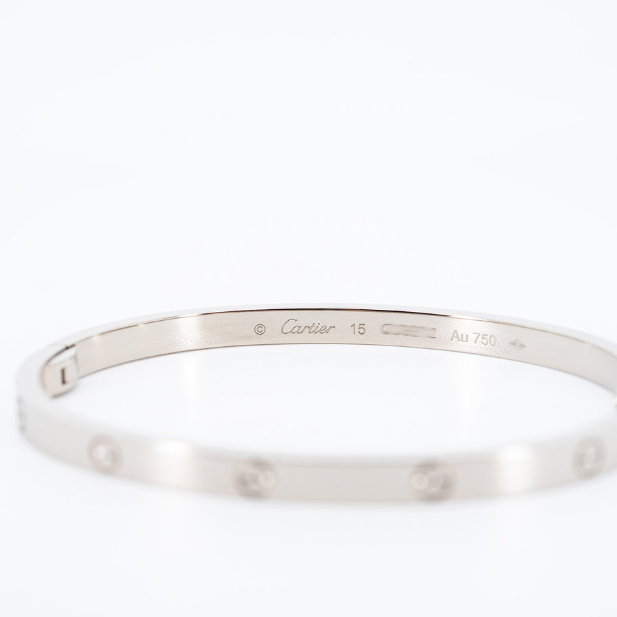 กำไลข้อมือ Cartier Love Bracelet, Small Model 18K White Gold Size 15# (Used) #vrcab 7351