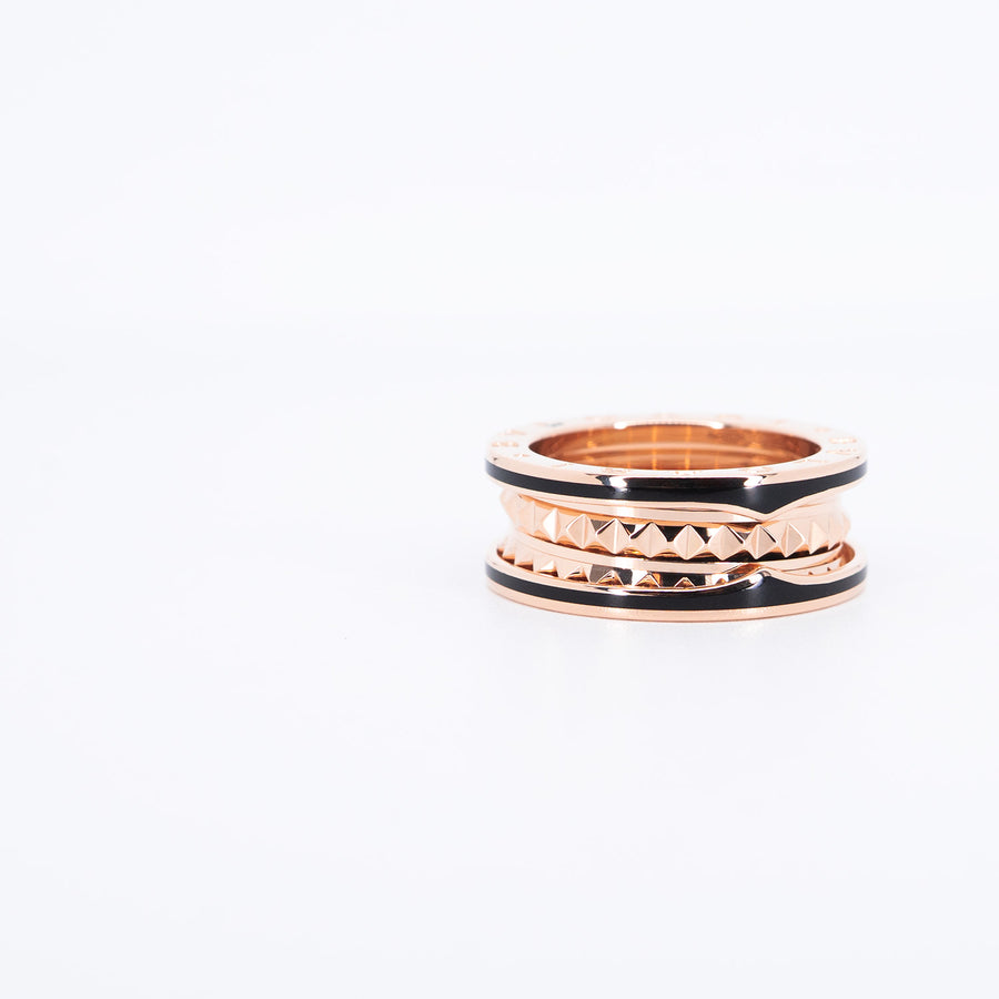แหวน Bvlgari B.zero1 Rock two-band ring with studded spiral and black ceramic 18K Rose Gold (รอย) Size 53# (Used) #vrbvr 6924