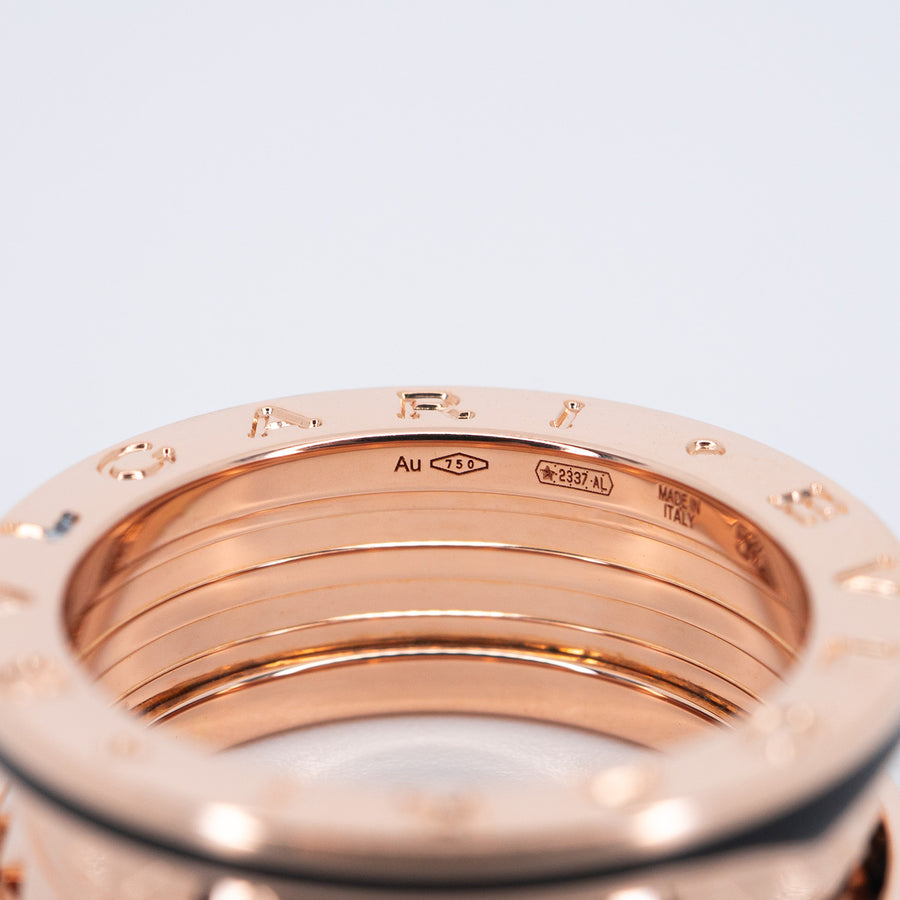 แหวน Bvlgari B.zero1 Rock two-band ring with studded spiral and black ceramic 18K Rose Gold (รอย) Size 53# (Used) #vrbvr 6924