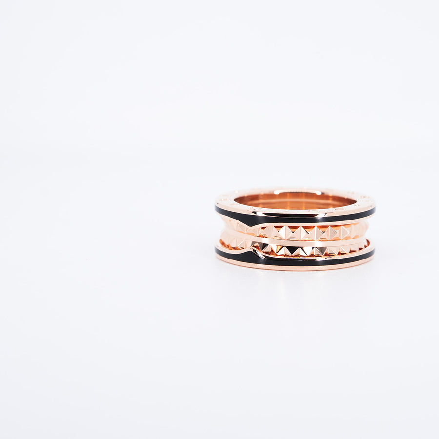 แหวน Bvlgari B.zero1 Rock two-band ring with studded spiral and black ceramic 18K Rose Gold (รอย) Size 55# (Used) #vrbvr 7075