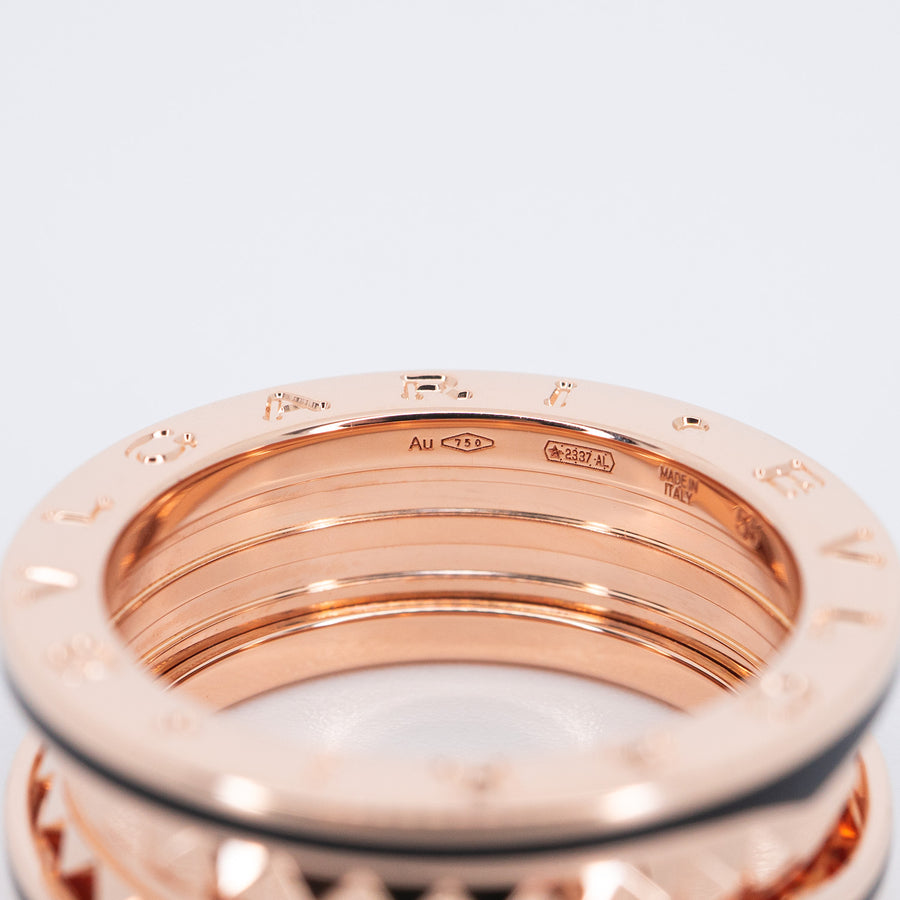 แหวน Bvlgari B.zero1 Rock two-band ring with studded spiral and black ceramic 18K Rose Gold (รอย) Size 55# (Used) #vrbvr 7075