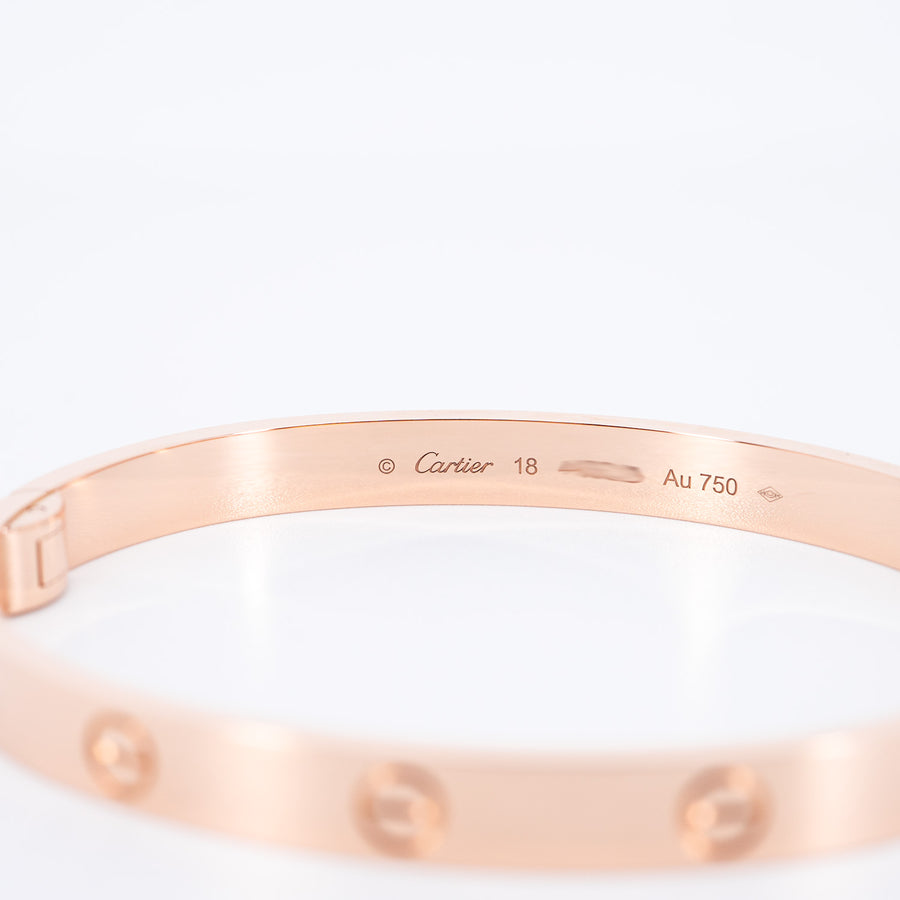 กำไลข้อมือ Cartier Love Bracelet 18K Rose Gold Size 18# (Used) #vrcab 7349
