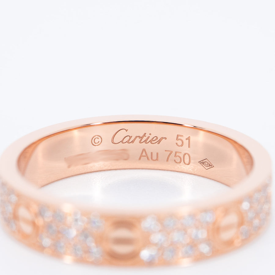 แหวน Cartier Love Band with Pave Diamonds 18K Rose Gold Size 51# (Used) #vrcarimt 7355