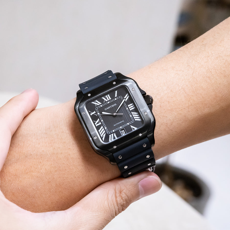 นาฬิกา Cartier Santos de Cartier Watch, Large model, automatic Steel in Black alligator leather and a rubber strap Stainless Steel Size L# (Used) #vrca 0925