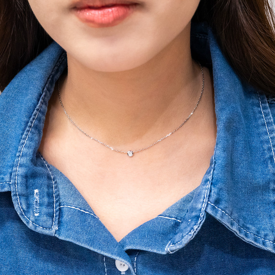 สร้อยและจี้ Cartier D'Amour necklace, small model 18K White Gold Size 41.5-45cm.# (Used) #vrcanl 7321