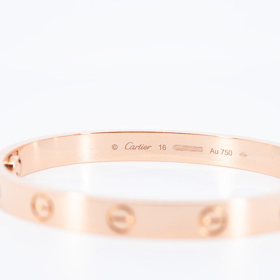 กำไลข้อมือ Cartier Love Bracelet 18K Rose Gold Size 16# (Used) #vrca 0945