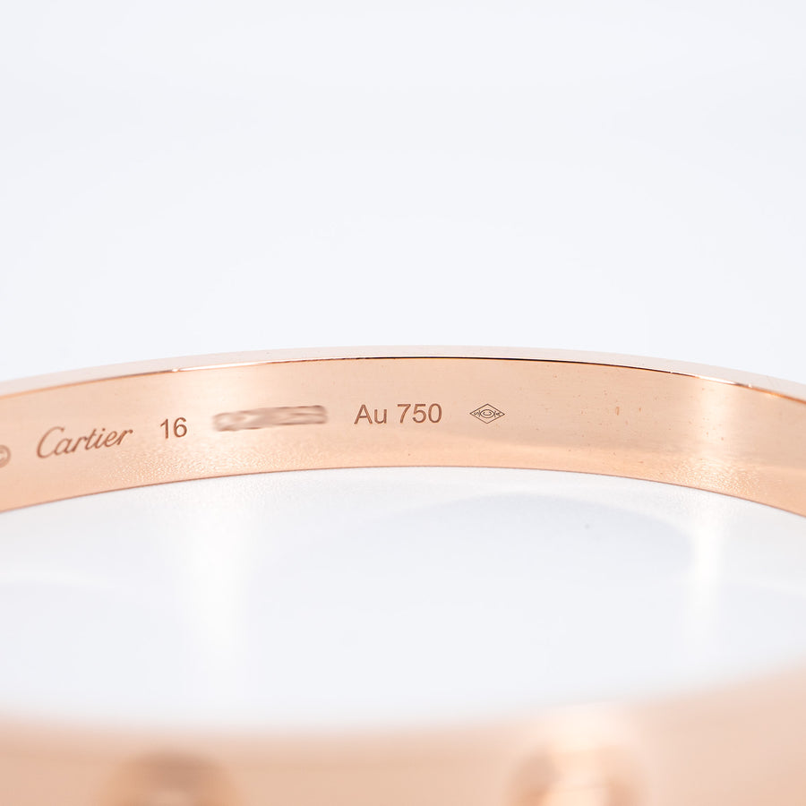 กำไลข้อมือ Cartier Love Bracelet 18K Rose Gold Size 16# (Used) #vrca 0945