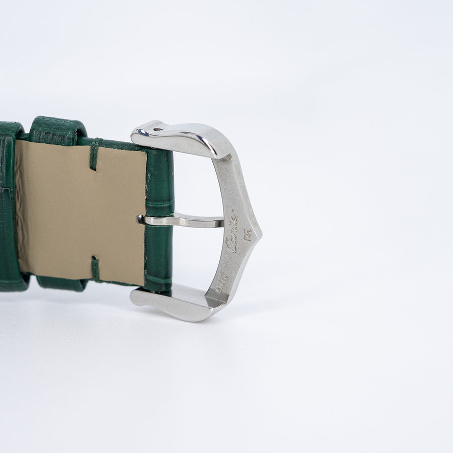 นาฬิกา Cartier Tank Must de Cartier, Large Model, Green lacquer-effect dial, High autonomy Quartz Movoment, Steel , Leather (kept unused) Stainless Steel Size L# (Used) #vrcaw 7372
